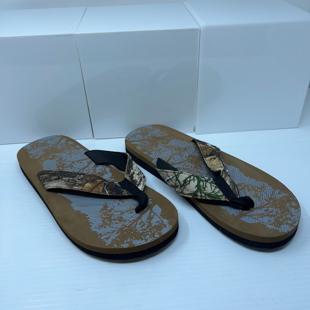 Unbranded Mens 11/12 Brown Camo Tree Graphic Thong Flip Flop Sandals New